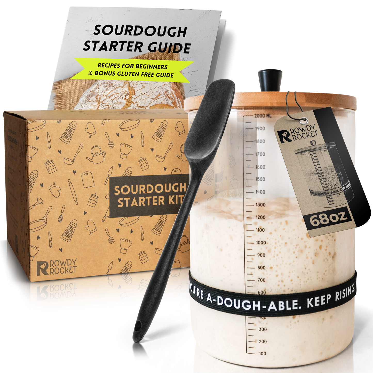 Sourdough Starter Kit with 68oz Glass Jar, Spatula & More