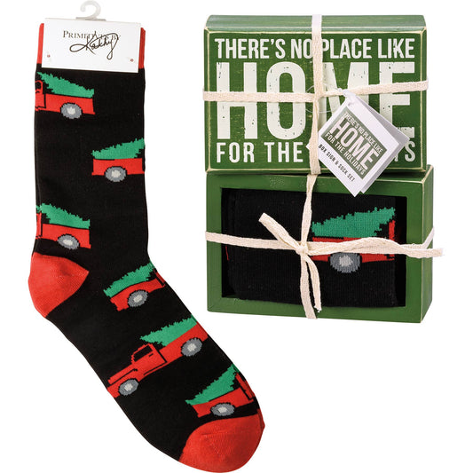 Home For The Holidays Box Sign And Sock Set
